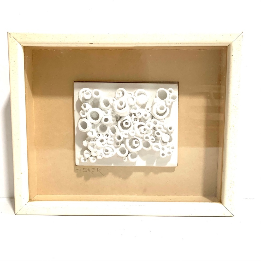 Vintage Jack Eisner MCM 3D Ceramic Shadow Box Wall Sculpture Signed